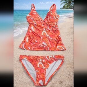 Michael Kors White and Red Retro Tankini NWT